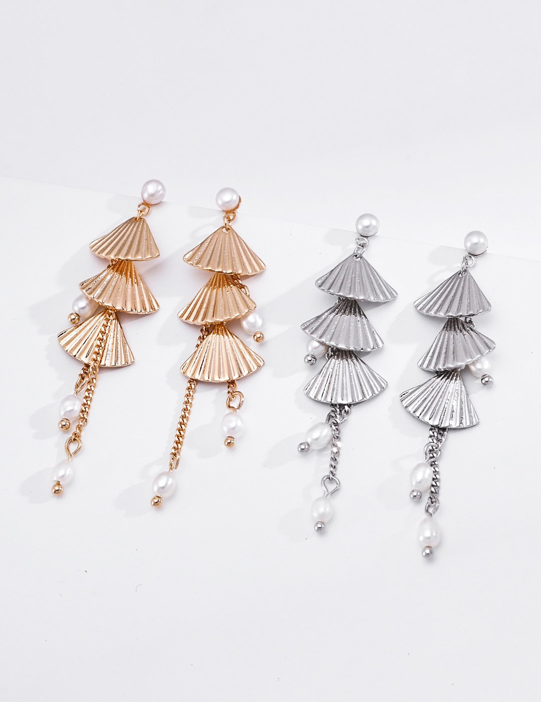 Layered Umbrella Heart Pearl Dangle Earrings, Romantic Long Tassel Drop Earrings