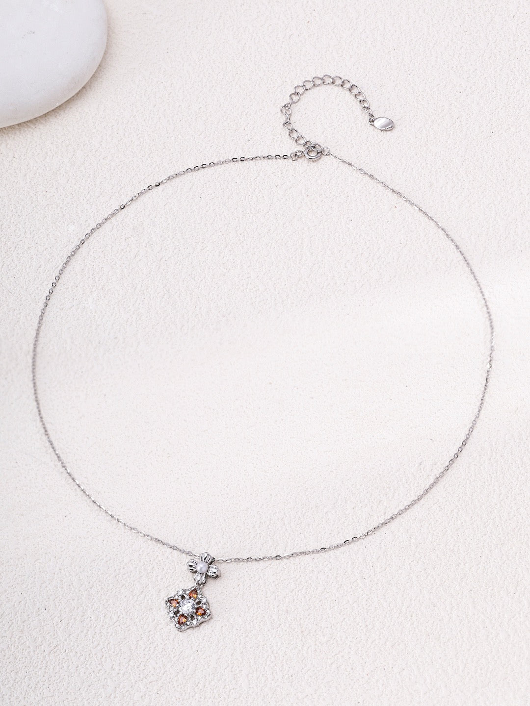 Vintage Four-Petal Flower Pearl Zircon S925 Sterling Silver Necklace