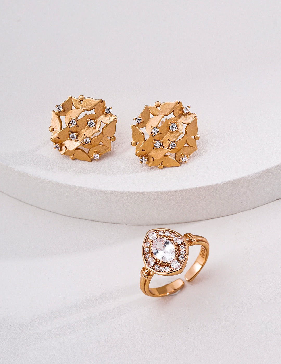 S925 Sterling Silver Butterfly Stud Earrings, Cubic Zirconia Flower Cluster Earrings, Vintage Gold & Platinum Plated
