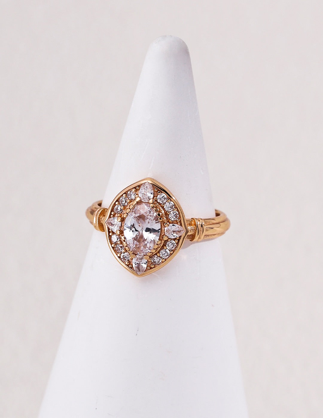 Marquise Halo Adjustable Open Ring | S925 Sterling Silver Cubic Zirconia Vintage Statement Ring