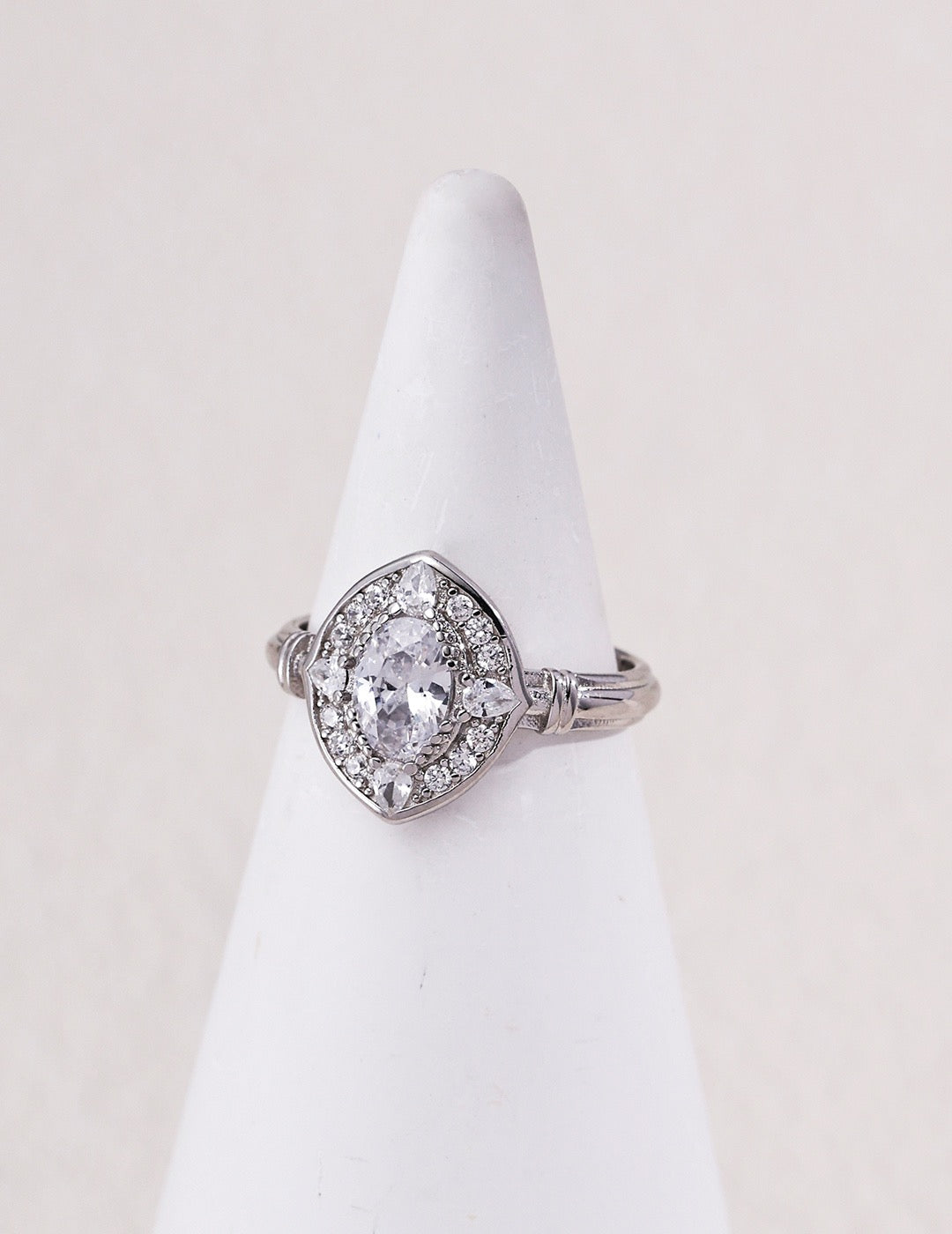 Marquise Halo Adjustable Open Ring | S925 Sterling Silver Cubic Zirconia Vintage Statement Ring