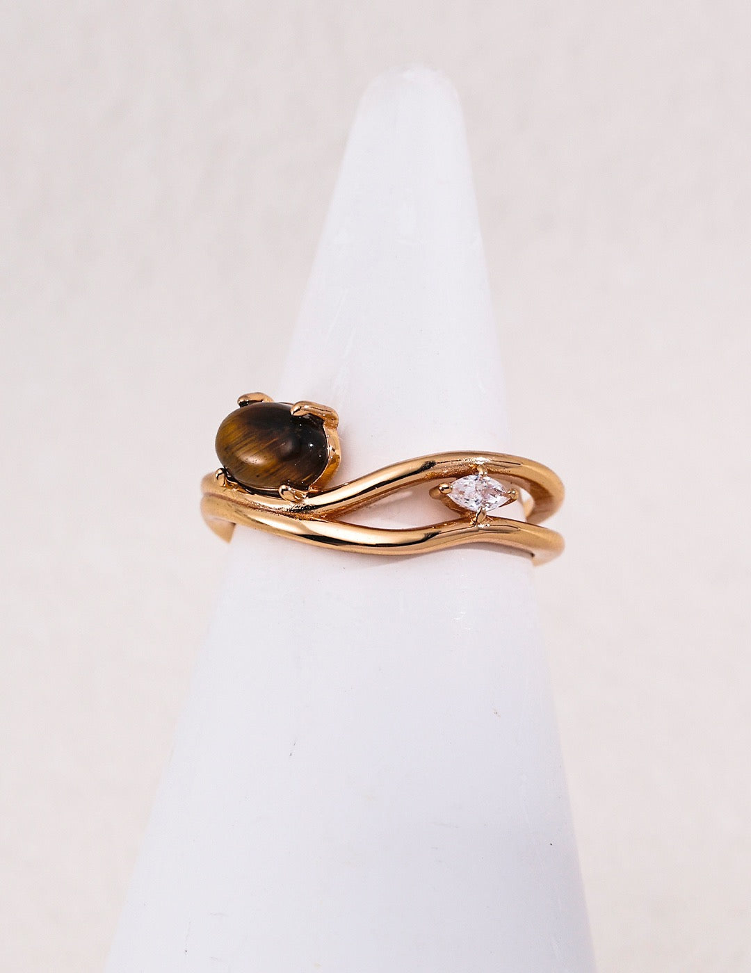 S925 Sterling Silver Twisted Open Ring, Natural Gemstone Adjustable Ring