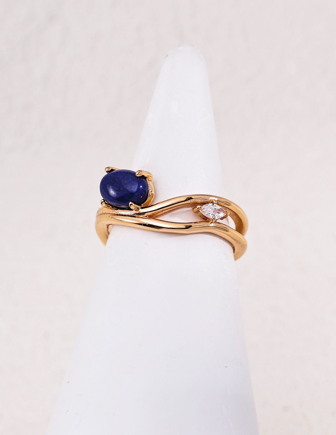 S925 Sterling Silver Twisted Open Ring, Natural Gemstone Adjustable Ring