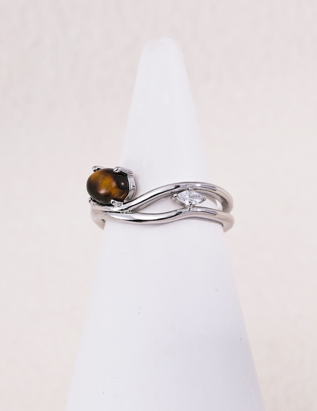 S925 Sterling Silver Twisted Open Ring, Natural Gemstone Adjustable Ring