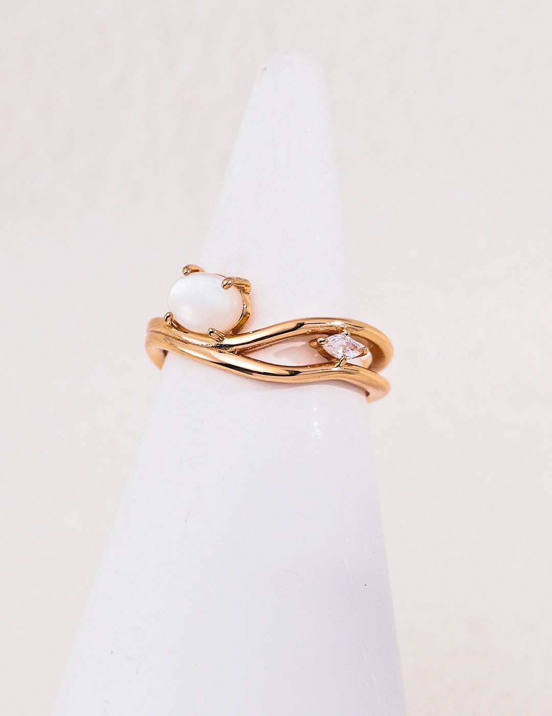 S925 Sterling Silver Twisted Open Ring, Natural Gemstone Adjustable Ring
