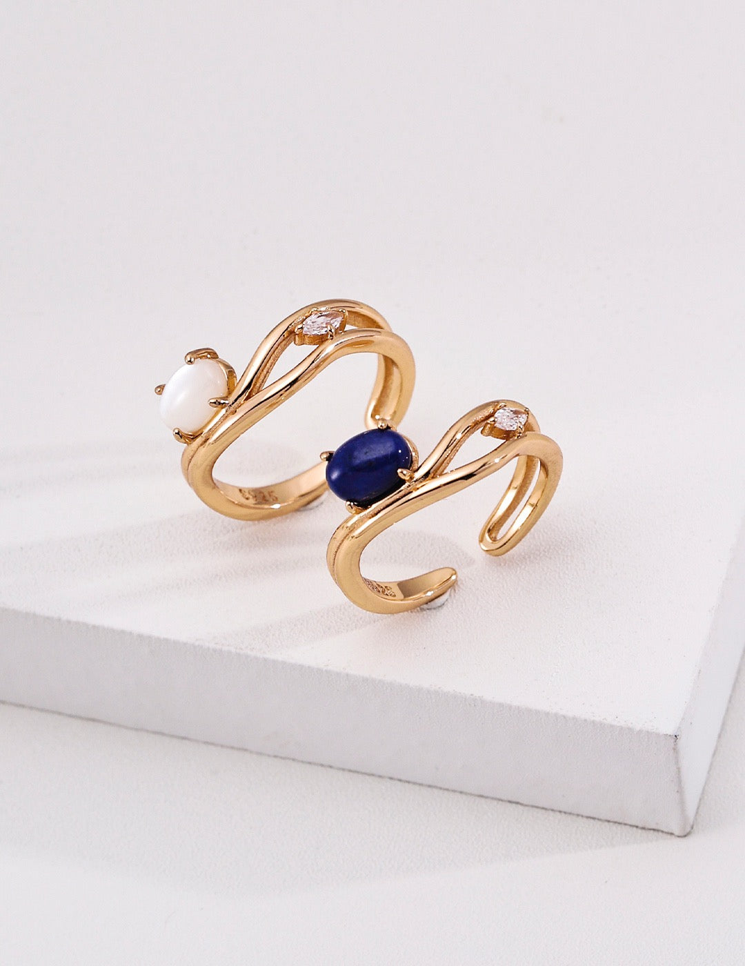S925 Sterling Silver Twisted Open Ring, Natural Gemstone Adjustable Ring