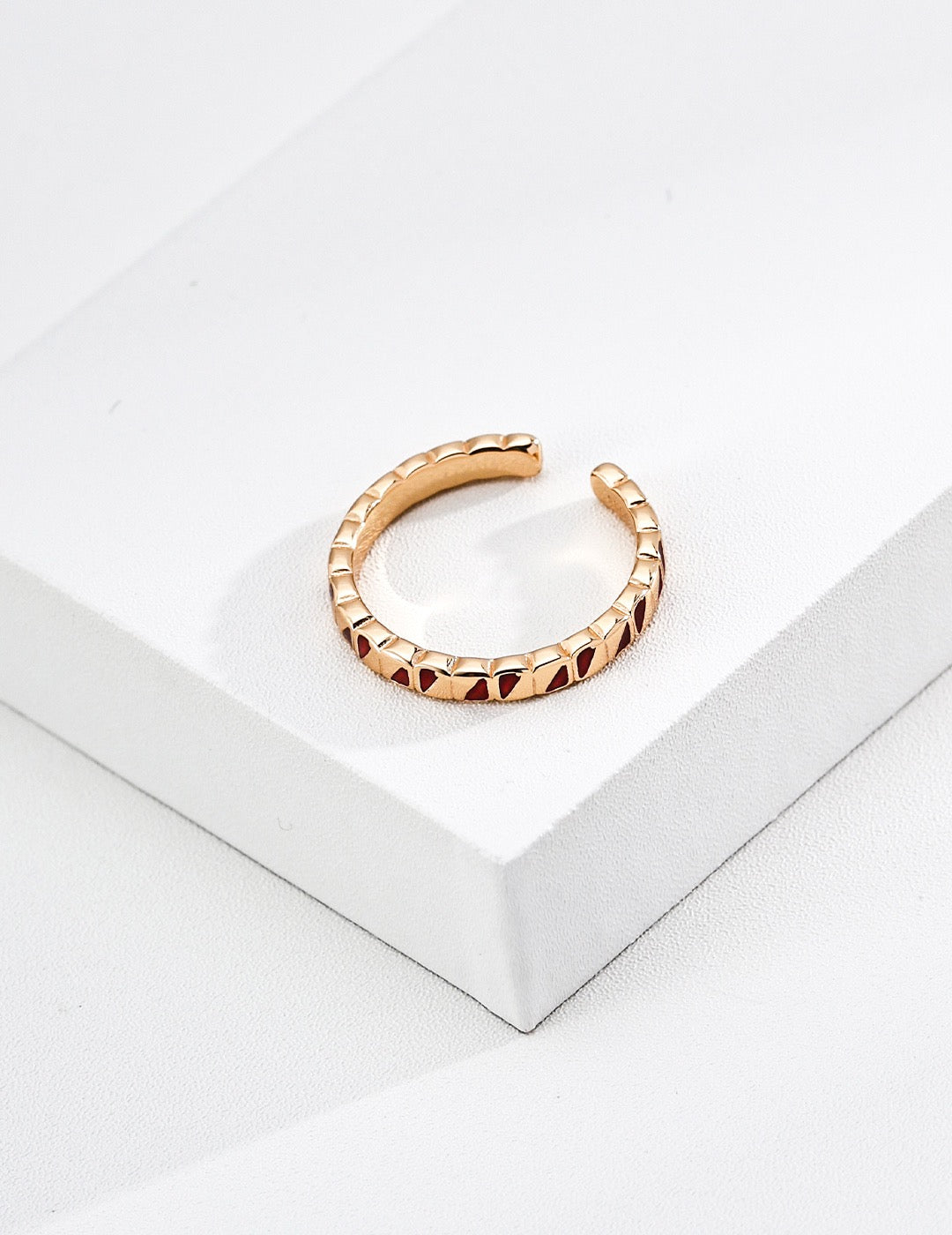 S925 Silver Vintage‑Gold Red Enamel Open Ring