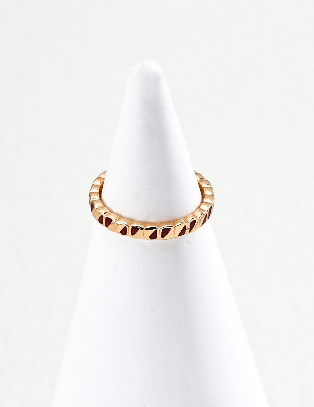 S925 Silver Vintage‑Gold Red Enamel Open Ring