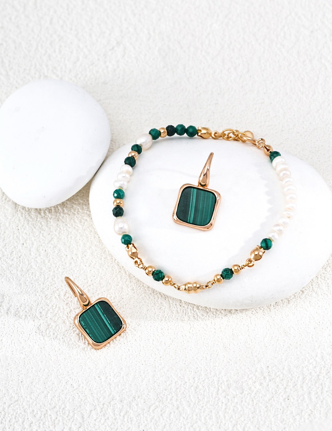Malachite Earrings. Designed with minimalist setting for malachite. The intricate natural veins of malachite glow brilliantly within the sleek mounting